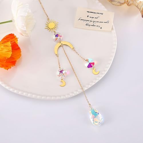 1Pcs Diamond Art suncatchers Moon Star Crystal, Hanging Rainbow Maker Prism Sun Catchers Indoor Window Home Decor — view 8