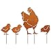 Hühner Gartenstecker, 4er Ostern Rost Deko Hühner für Draußen, Gartendeko für Draußen Wetterfest, Deko Huhn Gartenstecker Metall Bauernhof Frühling Deko