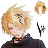 IMEYLE Golden Brown Anime Wig for Men +Black Hairpin Golden Wig Short Wavy Wigs Synthetic Anime Cosplay Wigs for Women Halloween Costume Party + Hair Cap