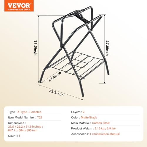 VEVOR Folding Saddle Rack, 28 x 19 x 37.5 in, Freestanding Horse Saddle Stand, Portable Horse Blanket Holder, Heavy Duty Steel Saddle Rack for English & Western Saddles, Tack Storage, Black — view 6