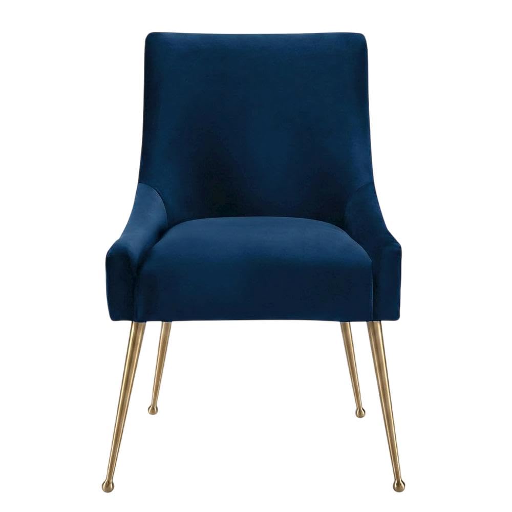 Velvet-Upholstered Side Chair with Gold Stainless Steel Legs by Starlight Canyon Home – Velvet, Navy