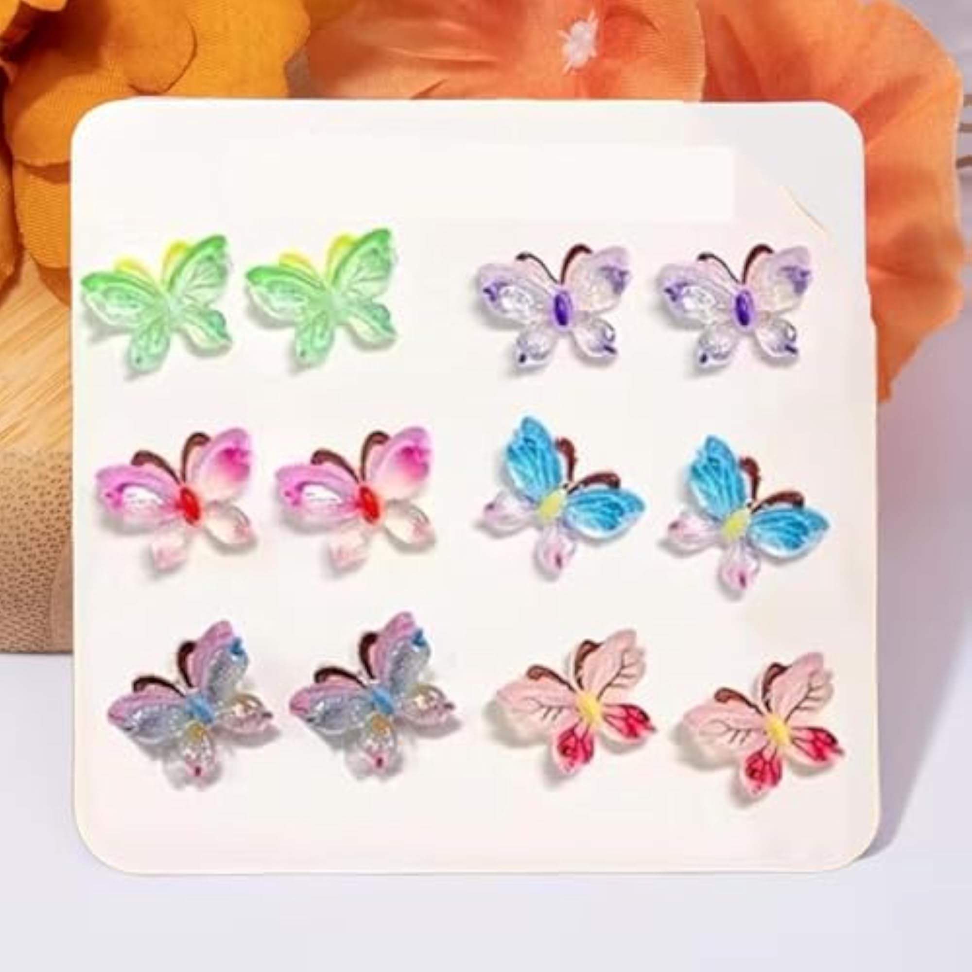 24Pairs Colorful Mini Butterfly Flower Stud Earrings Set