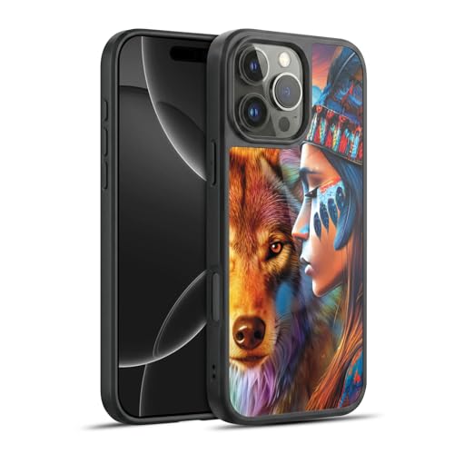 Coque gel iPhone 16 Pro Max avec design loup artistique et coins renforcés antichocs