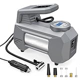 HAUSBELL 150 PSI Tire Inflator Portable Air Compressor for Car Tires, Air Pump for Car, 12V DC-Powered Tire Pump with Valve Adapter, Digital Pressure Gauge, Emergency LED Light for Bicycle, Grey