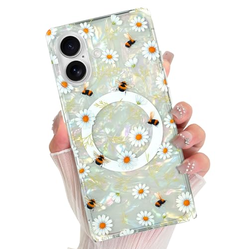 SOKAD Rectangle Magnetic Case for iPhone 17, Iridescent White Flower