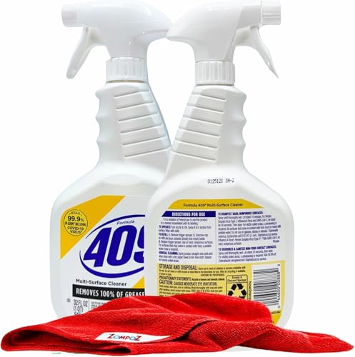 Multi Surface Cleaner Spray, 2 Pack Lemon Fresh Scent, All Purpose Cleaner and Degreaser, Kitchen and Bathroom Cleaner, 32 oz. Each Plus Zompo-Z Microfiber Cleaning Cloth
