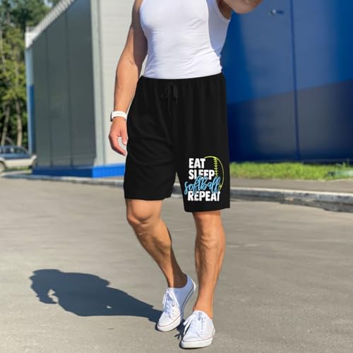 Eat Sleep Softball Pajama Shorts for Men, Men's Pajama Bottoms, Sleepwear for Summer4
