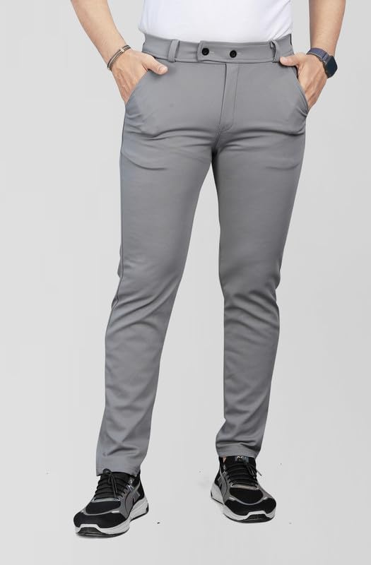 Image of MiraMichi Men's Slim Fit Formal Trousers - Crafted from Premium Lycra Blend Fabric, Solid Pattern, Ideal for Formal Occasions