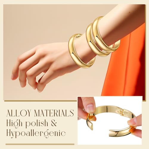 Gold Bangles Bracelets Set for Women Gold Polished Chunky Bangle Trendy Wide Chunky Cuff Bangle Jewelry Gift 3 Pcs3