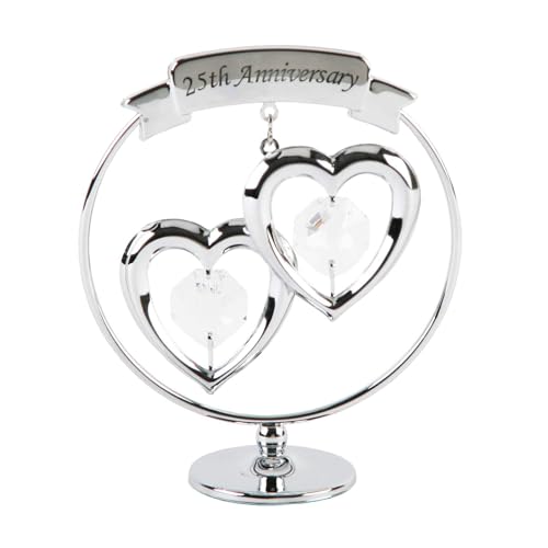 Crystocraft SP248 Chrome Circle Ring - 2 Hearts - 25th Anniversary with crystals From Swarovski