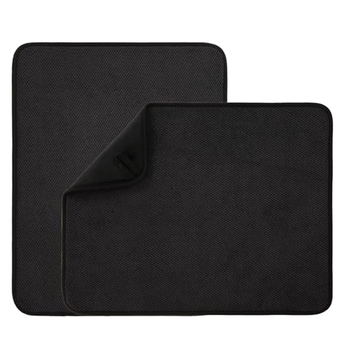 VESHE 2 Pack Microfiber Dish Drying Mat for Kitchen Counter,Ultra Absorbent Dish Drainer Mat ,Dish Drying Pad , Dish Rack Mat 20×15 Inch (Black)