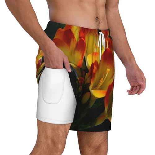 Men's Swim Trunks Quick Dry Board Shorts Freesia Beautiful Plant Flower Beach Shorts with Pocket Bathing Suits for Men2