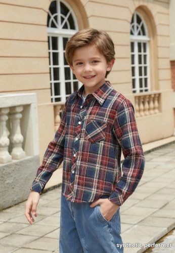 Image of Betusline Boy and Men Button Down Plaid Shirt