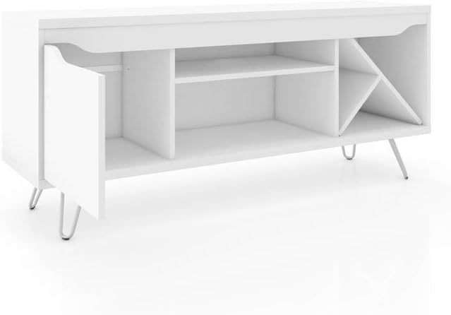Manhattan Comfort Baxter 53.54" Mid Century TV Stand for Bedroom and Living Room Use, Entertainment Center with Storage, Shelves and Wine Racks, Ideal for 46 to 50 Inch Screens, White image 4