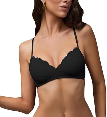 Luna & Sun Simple Soft Basic Comfortable Lace Wirefree Bralette with Back & Hook Closure