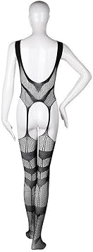 Men's Mesh Bodysuit - Sheer Net Full-Body Underwear for Men, Breathable Lingerie Bodysuit, See-Through Nightclub Style, Polyester-Spandex Blend(Black)