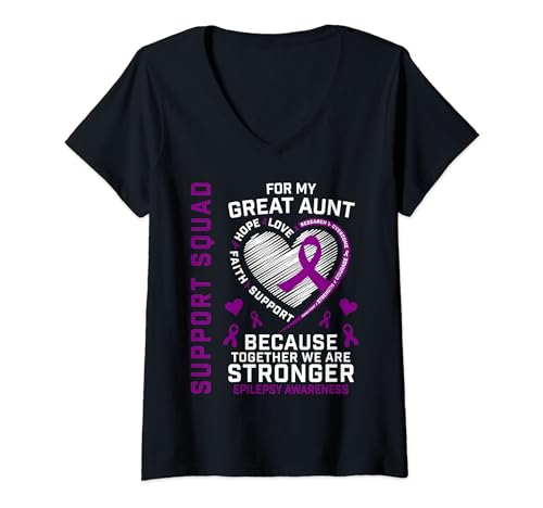 Purple Great Aunt Epilepsia Awareness Month Graphic Family Camiseta Cuello V