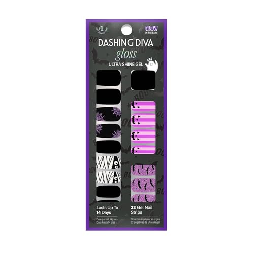 Dashing Diva Gloss Nail Strips - My Boyfriend Jack - UV Free Chip Resistant Long Lasting Gel Nail Stickers - 3-Piece Halloween Glow-In-The-Dark Manicure Set - Contains 32 Wraps 1 Prep Pad 1 File