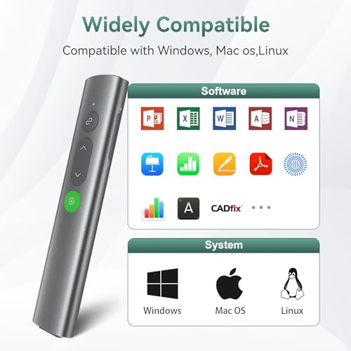 Image of Alloy Steel Presentation Clicker with Green Laser,Wireless Presenter Remote