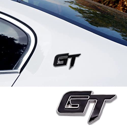 Image of 2 PC GT Emblem Premium 3D Car GT Badge Racing Car Sticker Decorative Decal Replacement Parts Car Hood Door Side Fender Trunk Self-Adhesive Logo Nameplate (Black Silver)