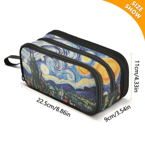 Image of Pencil Case Large Pen Bag with Zipper Oil Painting Starry sky