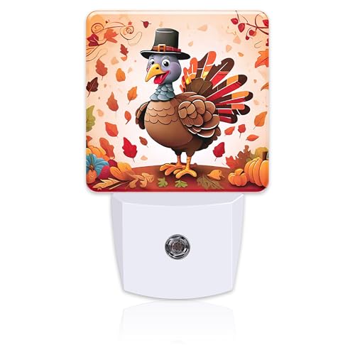 Image of Cute Cartoon Turkey Night Light for Kids,Thanksgiving Day Fall Autumn Night Light Plug in with Dusk to Dawn Sensor,0.5w Energy Saving Nightlight for Hallway Stairway Kitchen Bedroom