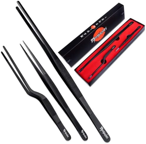 Manjushri Chef Bar Cocktail Garnish Food Cooking Plating Kitchen Black Tong Tweezer Tool Set