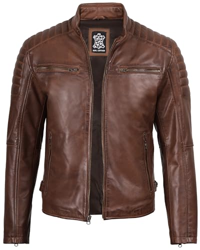 Image of Decrum Men's Casual Real Lambskin Leather Jacket with Zipper Closure