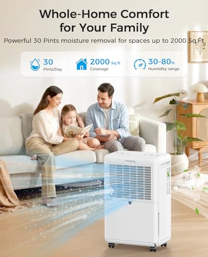 Image of 2000 Sq.ft Dehumidifier for Basement, Trazico 30 Pint Dehumidifiers for Home with Drain Hose, Quiet Operation, Intelligent Humidity Control, 3 Modes, 24H Timer, Auto Defrost, for Bathroom Bedroom RV