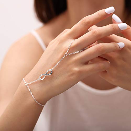 Bomine Infinity Finger Bracelets Ring Hand Chain Beach Silver Slave Bracelet Jewelry for Women and Girls (Silver)