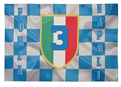 Bandera Forza Nápoles 120 x 80 cm Campeón de Italia Fiesta Fans 3º Escudo de fútbol tricolor
