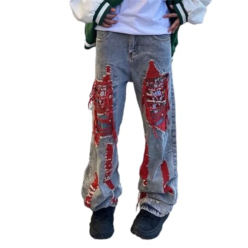 Men Y2K Streetwear Baggy Ripped Stacked Jeans Pants