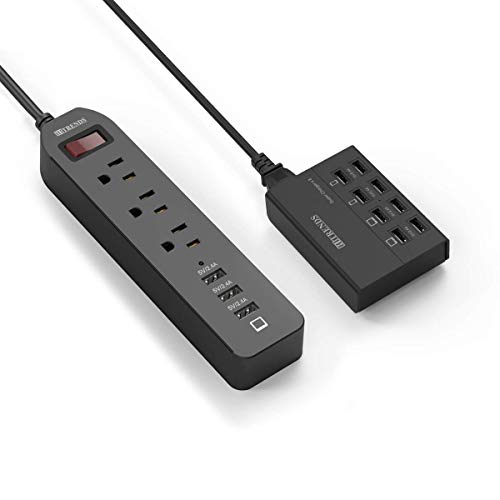 Hitrends Power Strip Surge Protector 3 Outlets With 3 Usb Ports & 8 Ports Usb Charging Station - Black #TOP13