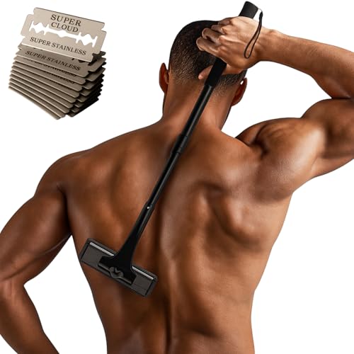 Afeitadora de Espalda para Hombre - Depiladora de Espalda Ergonómica con Mango Ajustable de 54 Cm - Para Pecho, Espalda, Piernas y Estómago - Afeitadora Corporal Indolora con 10 Cuchillas de Repuesto