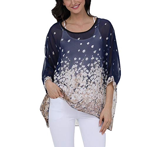 Image of Ckikiou Plus Size Batwing Flowy Semi Sheer Chiffon Blouse Tunic for Women Summer Floral Print Boho Beach Cover ups
