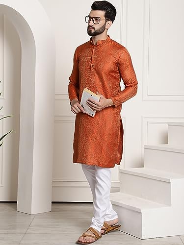 Image of SOJANYA (Since 1958 Men's Silk Blend self Design Kurta and Churidar Pyjama Set
