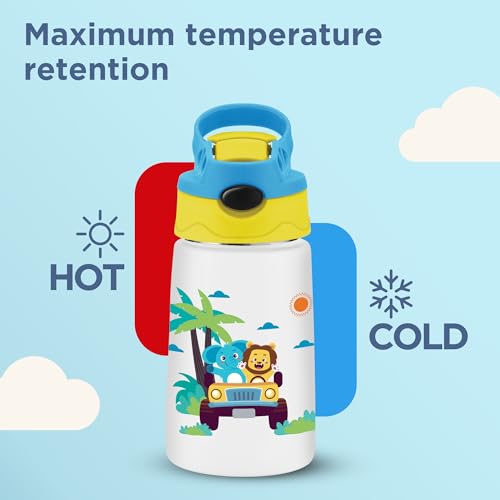 Image of Milton Insulated Spout Sipper Thermosteel Vacuum Insulated Water Bottle with Spout Lid and Straw, 300 ml, Easy Grip, Leak Proof, Hot & Cold, Bottle for Kids, School, Travel, ISI Certified, White