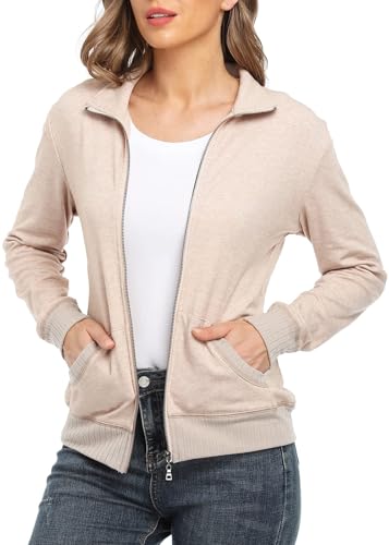 Women's Zip up Sweatshirt Jacket Stand Collar Hoodless Running Sweatshirt with Pockets3