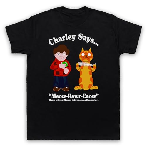 Image of My Icon Art and Clothing Retro Cartoon Charley Says 70s Public Information Mens T-Shirt, Black, Medium