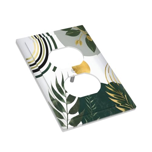 Decorative Outlet Covers Boho Green Leaves Bohemian Gold Sun 1 Gang Duplex Light Switch Cover Plate Wall Plates for Electrical Outlets Switchplate Faceplate for Home Decor