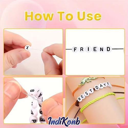 Image of INDIKONB Alphabet Round Single Letter Beads Set ? 26 Types A-Z, Perfect for Friendship Bracelet, Name Beads, Craft Beads, Jewelry Making & DIY Projects (with Box), White