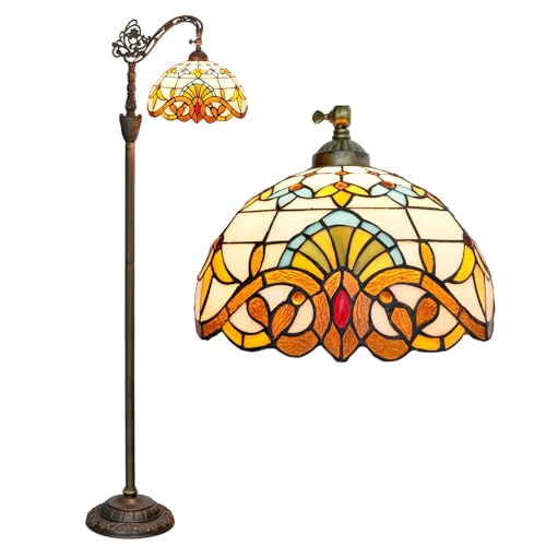 BOTOWI Lámpara de pie Estilo Tiffany Lámpara de Vidrio Manchado Barroco Lámpara arqueada 12X18X63 Cuello de Cisne Esquina Ajustable Luz de Lectura de pie Decoración Dormitorio Sala de Estar,Beige