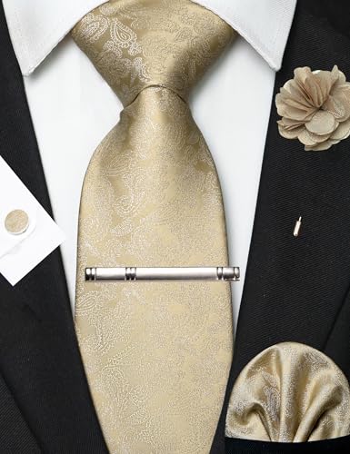 Image of JEMYGINS Mens Tie and Pocket Square,Lapel Pin,Cufflinks,Tie Clip Sets with Gift Box 5PCS