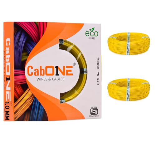 Image of CabONE 1.0 SQ.MM FR PVC Insulated Copper Electrical Wire, 90 Meter (Yellow, Pack of 2) | ISI Marked Fire Retardant Single Core Cable for Home Wiring
