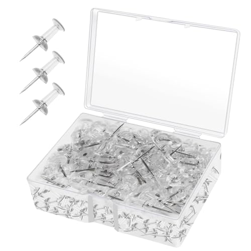 Push Pins for Bulletin Board 200- Pack - Clear Plastic Head with Steel Point - Thumb Tacks for Wall, Corkboard, Map, Calendar, Photo, Home Office, and Craft Projects