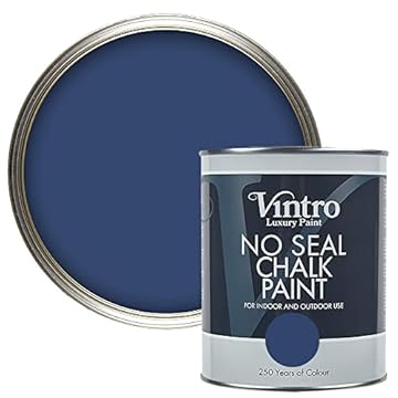 Vintro | No Seal Chalk Paint | Dark Blue | Interior & Exterior Use | Furniture | Walls | Wood | Metal | 1 Litre (Northern Star)