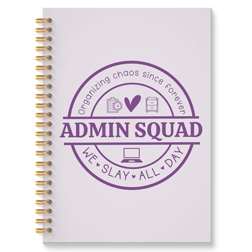 ROXMART Admin Squad Office Glitter Spiral Notebook, Administrative Assistant Gifts Journal, School Administrator Staff Hardcover Notebook Journal for Writing Note Taking, 5.5x8.3 Inch (Purple)