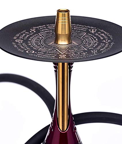 X-xyA Shisha Set Luxuxlegierung Glas Huka mit dem Silikon-Schlauch, Red Clay Bowl und Kohle Clip,Schwarz – Bild 3