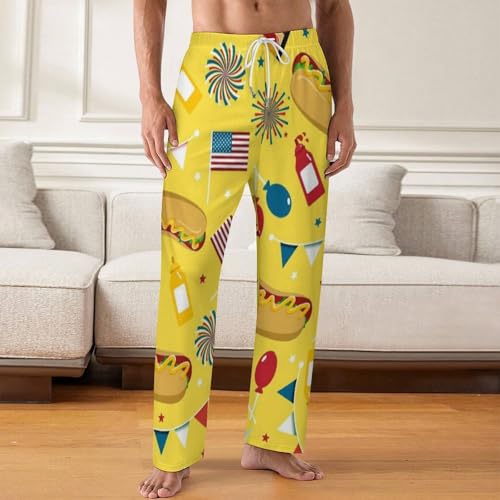 National Hot Dog Day Comfy Pajama Pants Adjustable Sleepwear Beach Pants for Men2