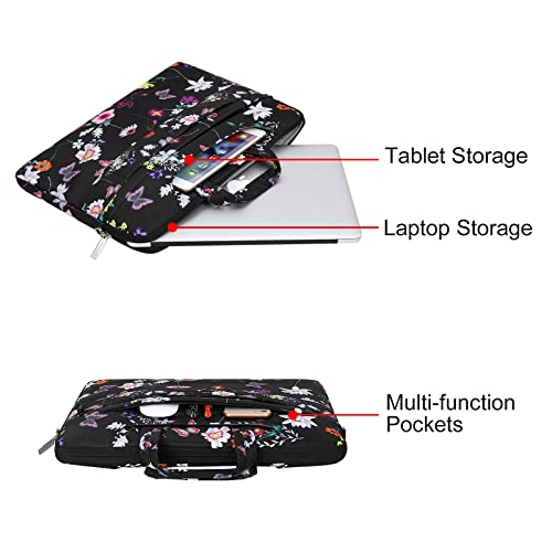 MOSISO Laptop Shoulder Bag Compatible with MacBook Air/Pro,13-13.3 inch Notebook,Compatible with MacBook Pro 14 inch 2023-2021 A2779 M2 A2442 M1, Seasons Flowers Polyester Sleeve Case with Belt, Black2